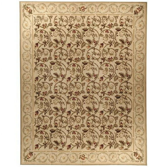 Aubusson Weave 973850 3 x 5 ft. Durham Flat Woven Area Rug, Beige & Green