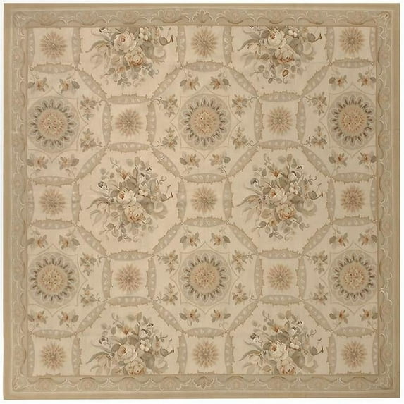 Aubusson Weave 973860 5 ft. 11 in. x 6 ft. 2 in. Relms Flat Woven Round Area Rug, Ivory & Gold