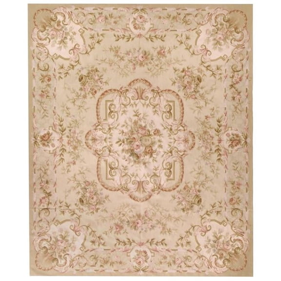 Aubusson Weave 982045 12 x 18 ft. Laval Flat Woven Area Rug, Gold & Ivory