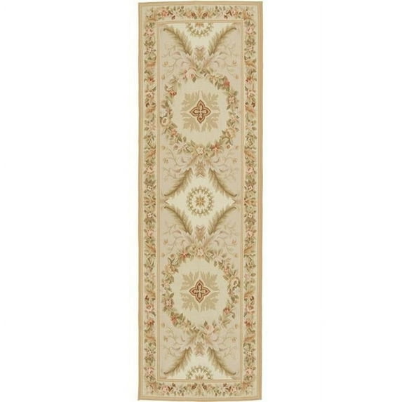 Aubusson Weave 982070 3 ft. 6 in. x 10 ft. Gueret Flat Woven Area Rug, Pink & Cream