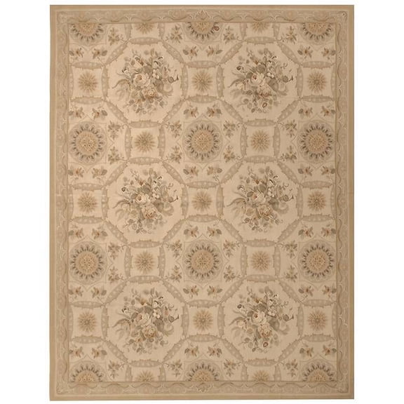 Aubusson Weave 982165 10 x 14 ft. Reims Flat Woven Area Rug, Ivory & Gold