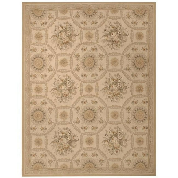 Aubusson Weave 982165 10 x 14 ft. Reims Flat Woven Area Rug, Ivory & Gold