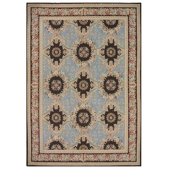 Aubusson Weave 982748 10 x 14 ft. Gueret Flat Woven Area Rug, Blue & Brown