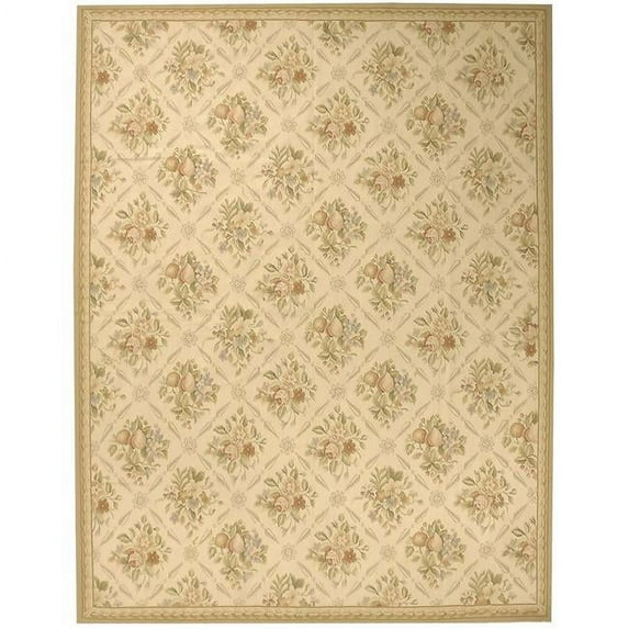 Aubusson Weave Arras Flat Woven Area Rug - Ivory & Beige - 10 x 14 ft.