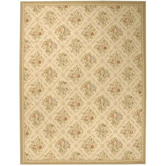 Aubusson Weave Arras Flat Woven Area Rug - Ivory & Beige - 12 x 24 ft.