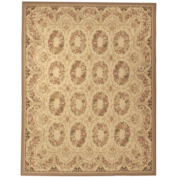 Aubusson Weave Bayonne Flat Woven Area Rug - Cream - 12 x 24 ft.