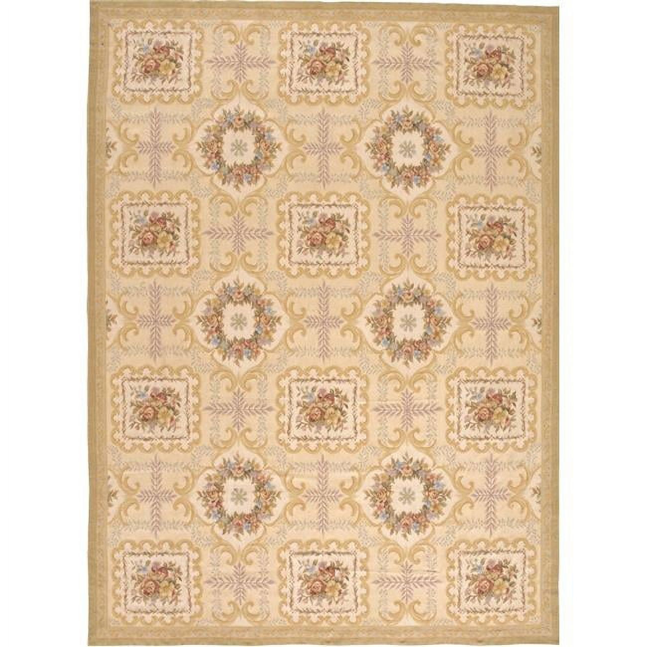 Ivory and Gold Hand-Knotted Wool Oriental 8' x 10' Rug