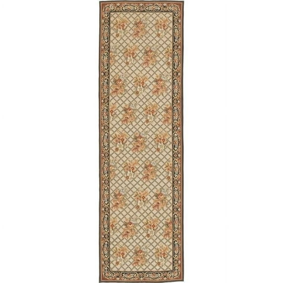 Aubusson Weave 972195 3 ft. 5 in. x 12 ft. 3 in. Lyon Flat Woven Area Rug, Ivory & Charcoal