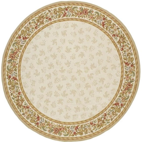 Aubusson Weave Rennes Flat Woven Round Area Rug - Ivory & Ivory - 8 x 8 ft.