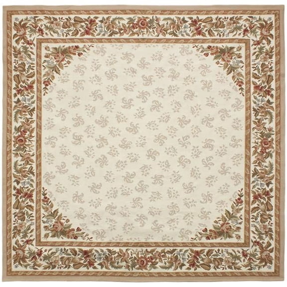 Aubusson Weave 973908 14 ft. x 14 ft. 1 in. Rennes Flat Woven Square Area Rug, Ivory & Ivory