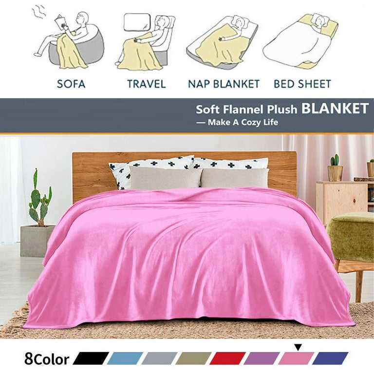 Auchen French Pink Solid Print Polyester Throw 50 x 60 Double Side Fuzzy Plush Warm Fleece Blanket All Season Use 240 270GSM Microfiber Wool Fabrics Wash This Blanket with Cold Water