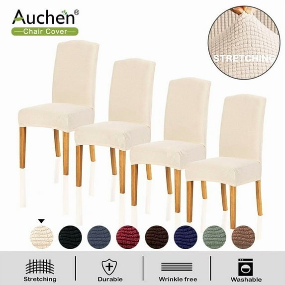 Auchen High Stretch Knitted Jacquard 4-Piece Dining Chair Slipcovers, off-White