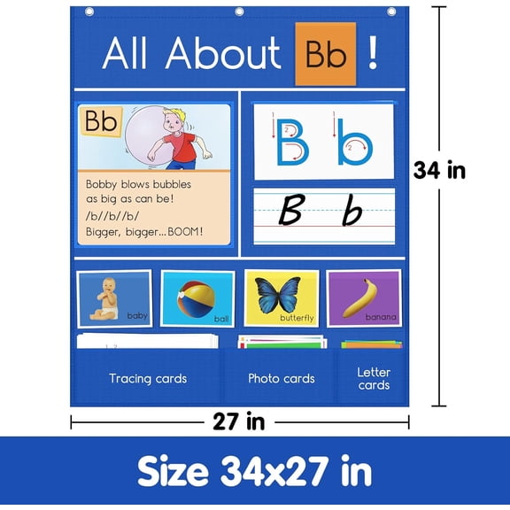 Auchq All About Letter Pocket Chart, Letter of The Day/Week Activity Wall-Provides Student Daily Practice in Learning The Alphabet, Chants, Words-Great for Classroom Homeschool 34" x 27"