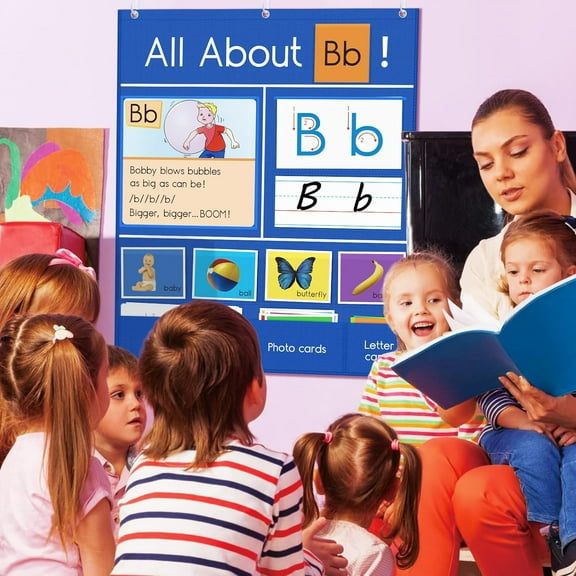 Auchq All About Letter Pocket Chart, Letter of The Day/Week Activity Wall-Provides Student Daily Practice in Learning The Alphabet, Chants, Words-Great for Classroom Homeschool-Contains 182 cards