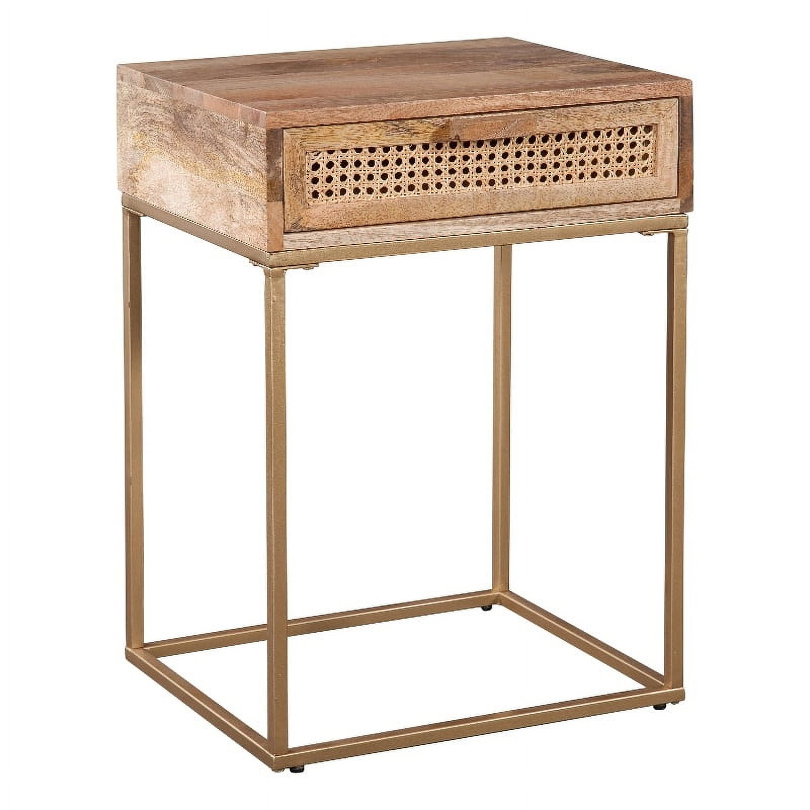 Auckland 25 Inch Tall Solid Wood and Metal Natural End Table