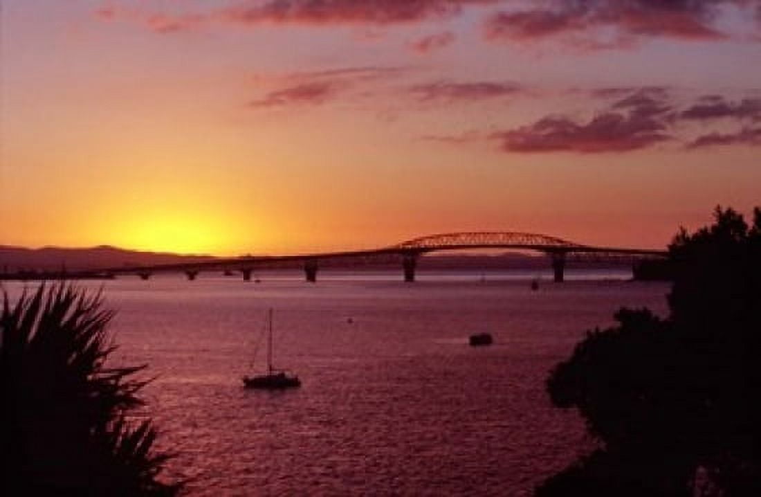 Auckland Harbour Bridge and Waitemata Harbour at Dusk New Zealand Canvas Art - David Wall DanitaDelimont (28 x 18)