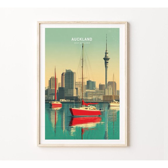 Auckland New Zealand Minimalist Travel Wall Art 3, Stretched Canvas 8x10in