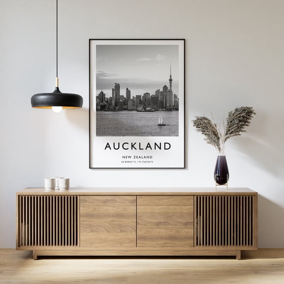 Auckland New Zealand Print Minimalist Black And White Travel, Unframed Paper Print