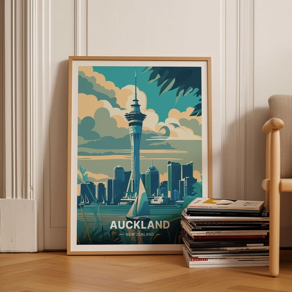 Auckland New Zealand Skyline Poster Cityscape Wall Art C20476
