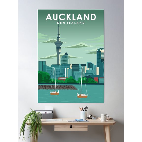 Auckland New Zealand Vintage Minimal Retro Travel Poster Poster Wall Art, Modern Wall Decor For Living Room Bedroom, 24x36 UNFRAMED
