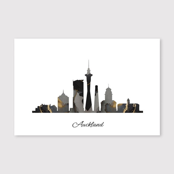 Auckland Skyline Map Canvas Artwork – Modern Travel Theme Poster for Living Room – 8x12 inch