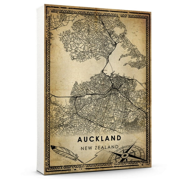 Auckland Vintage Map Prints Canvas, New Zealand Map Art Canvas, Canvas, Auckland Map City style Watercolor art Canvas