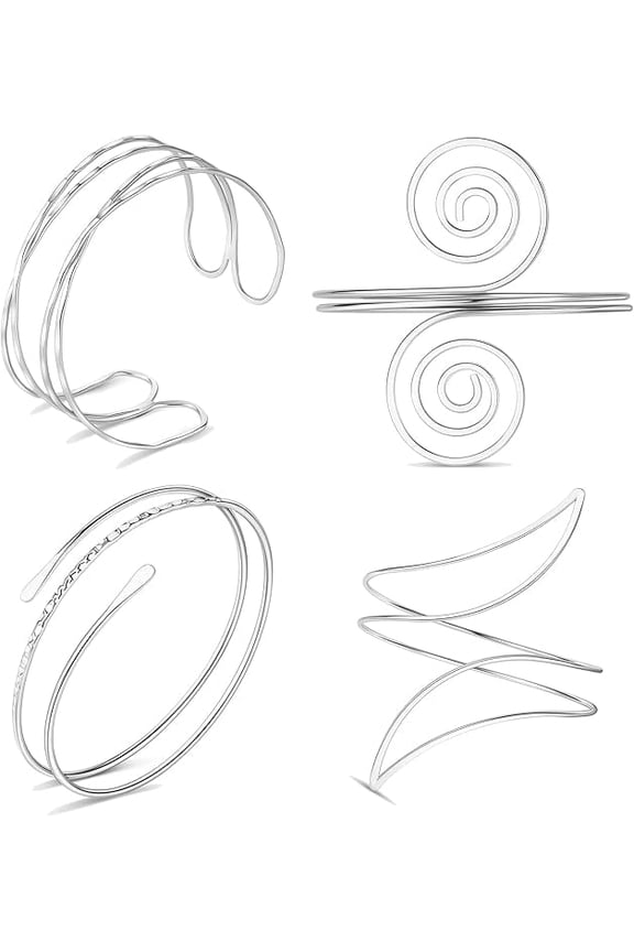 4PCS Gold Arm Cuff Jewelry for Women Upper Arm Cuff Bangle Band Armlet Adjustable Arm Gold Cuff Bracelet Set