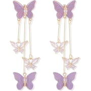 Auckpure Butterfly Earrings for Women Sparkle Purple Butterfly Earrings Crystal Butterfly Tassel Earrings Purple Earrings Jewelry for Singer Fans Costume Outfits Gifts