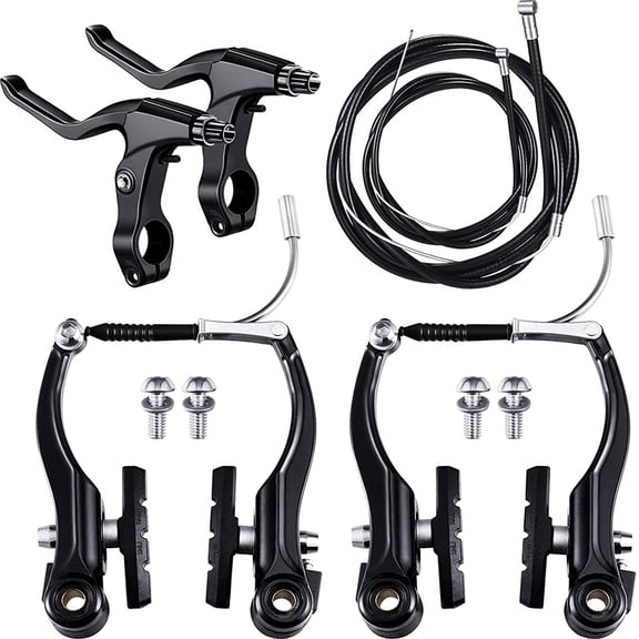 Auckpure Complete Bike Brake Set, Black Front and Rear Bike MTB Hybrid Brake Inner and Outer Cables and Lever Kit Includes Callipers Levers Cables Black