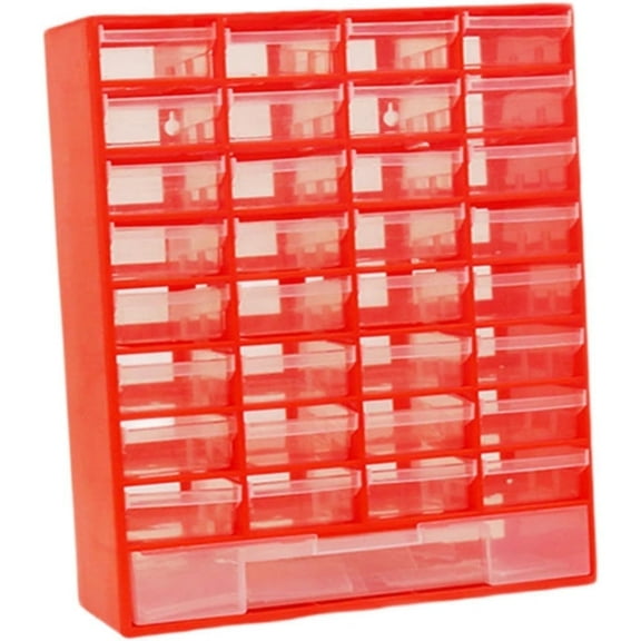 Auckpure Drawer Storage Cabinet Organizer Garage Organization with 33 Compartment Tool Box Container for Scrapbook Crafts Beads Makeup, Red