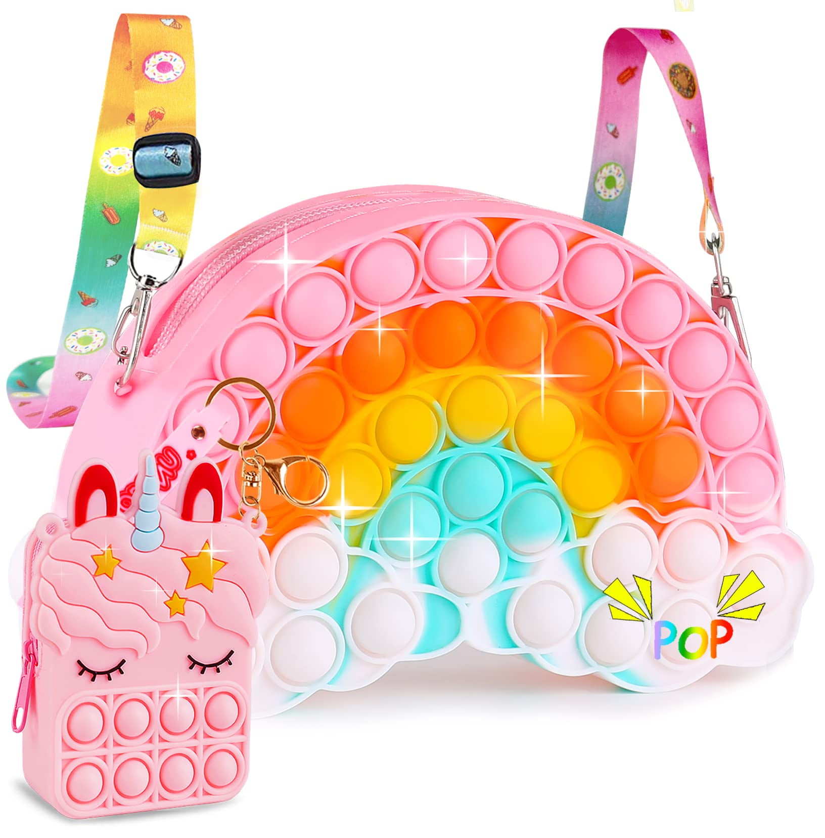 Aucma 2 Pack Purse for Girls Toys Gift Rainbow Cloud Pink Unicorn