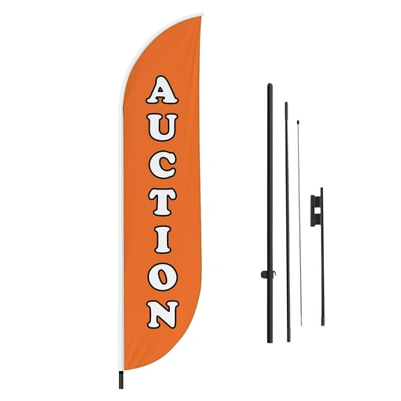 Auction Feather Flag(11.5feetX2.5feet) by DreamController | Outdoor Business Advertising Tall Flag | Weather-Resistant Knitted Swooper Flag | Made in USA | HD Print(Flag Only)