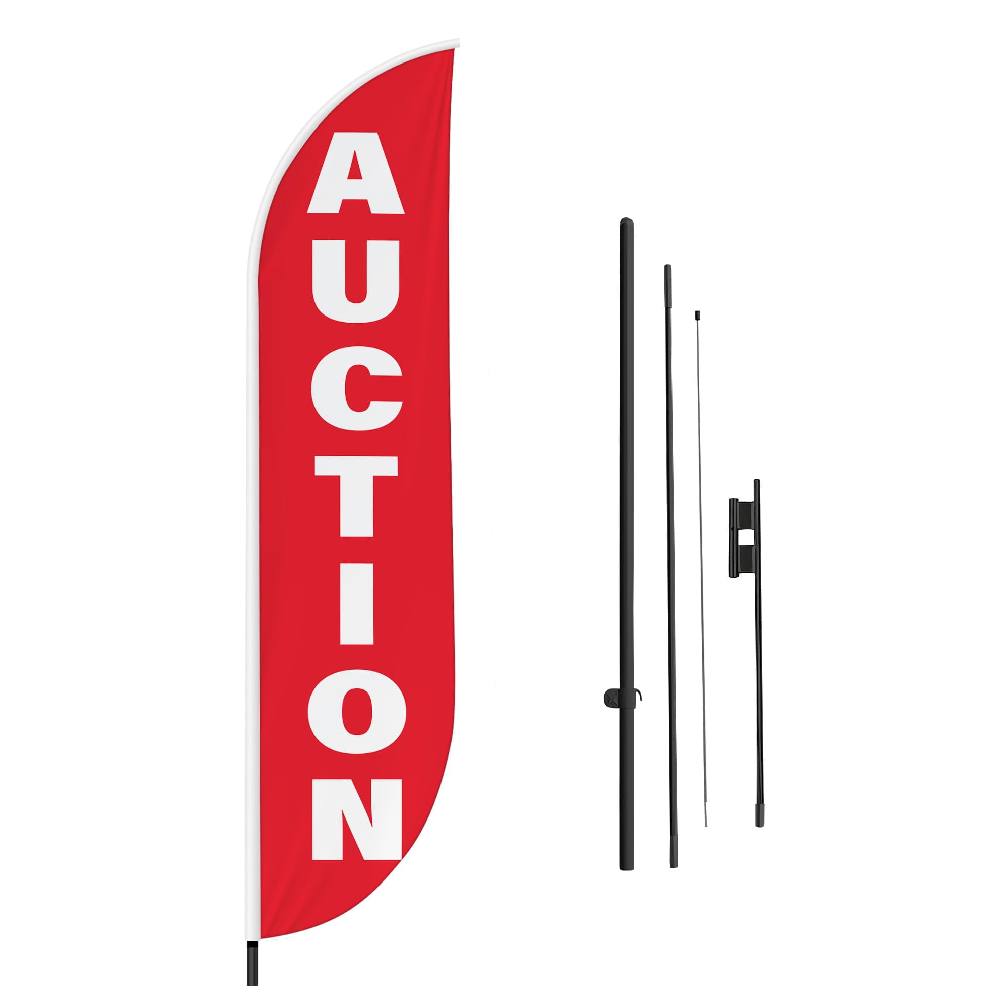 Auction Red Feather Flag(11.5feetX2.5feet) by DreamController | Outdoor Business Advertising Tall Flag | Weather-Resistant Knitted Swooper Flag | Made in USA | HD Print(Flag Only)