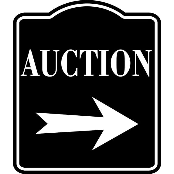 Auction Right Arrow BLACK SIGN Aluminum Composite Sign, 20"x24"