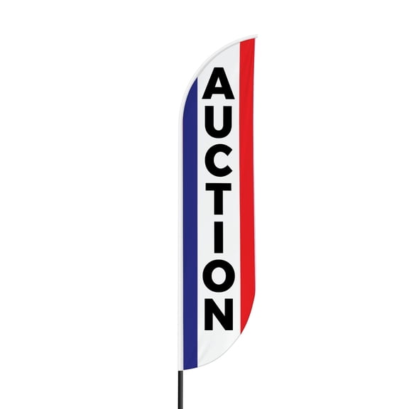 Auction Sign feather flag for Outdoor by Mavis Printing | 11.5 FEET Long Polyester Outdoor Banner Flag for Easy Hang | HD Print Swooper I Flag Only to Advertise Real Estate BusinessI Flag Only