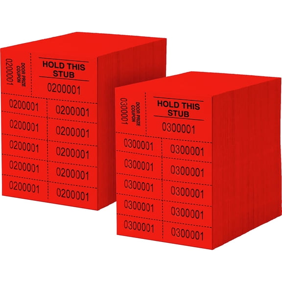 Auction Tickets - 1000 Sheets - 10 Numbers per Sheet (Red)