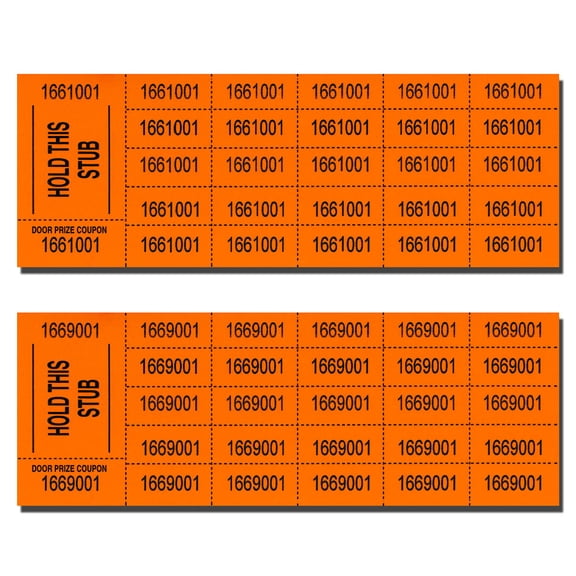 Auction Tickets - 1000 Sheets - Assorted Colors (Orange)