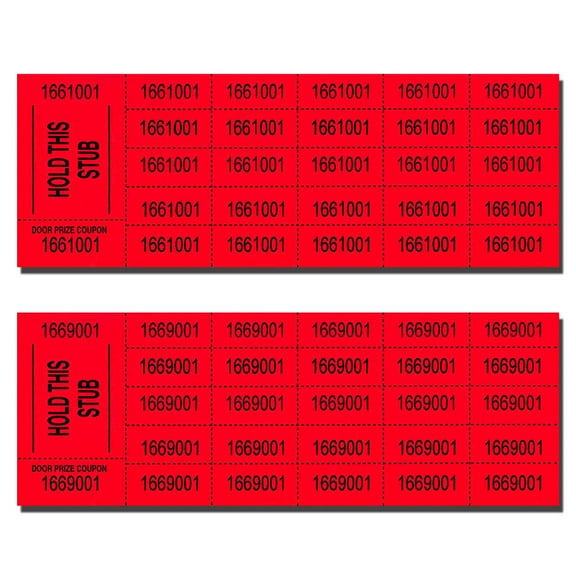 Auction Tickets - 1000 Sheets - Assorted Colors (Red)