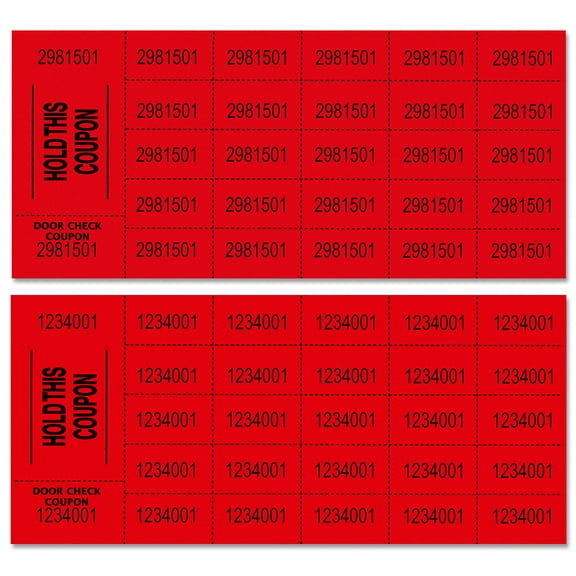 Auction Tickets - 1000 Sheets - Assorted Colors (Red)