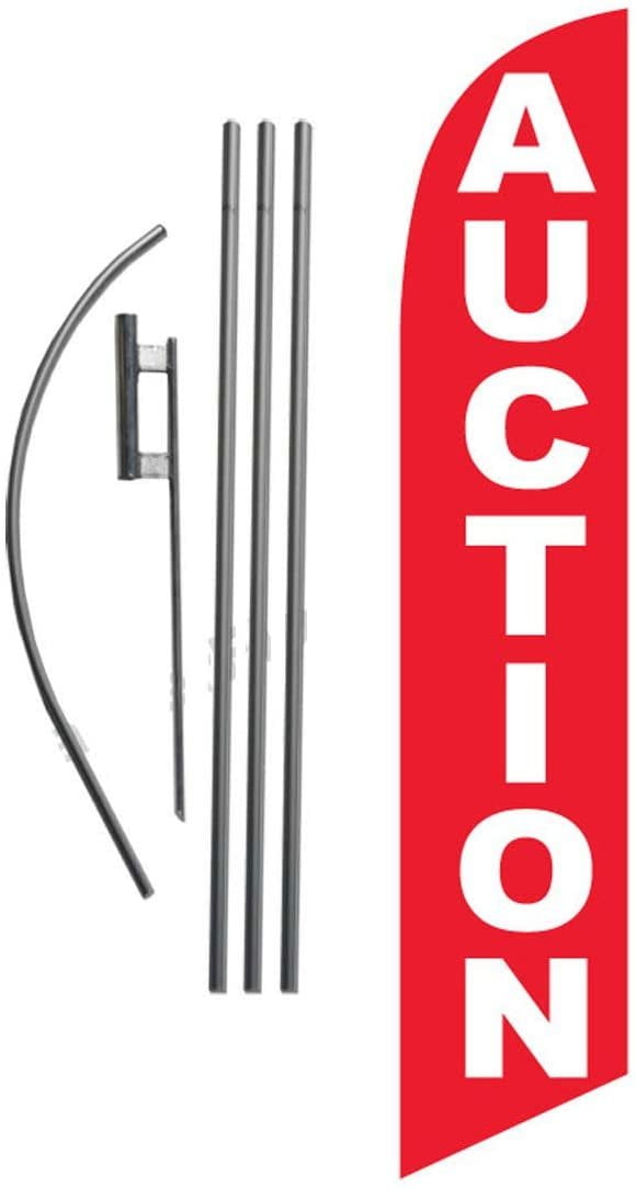 Auction red Real Estate 15ft Feather Banner Swooper Flag Kit - INCLUDES 15FT POLE KIT w/GROUND SPIKE