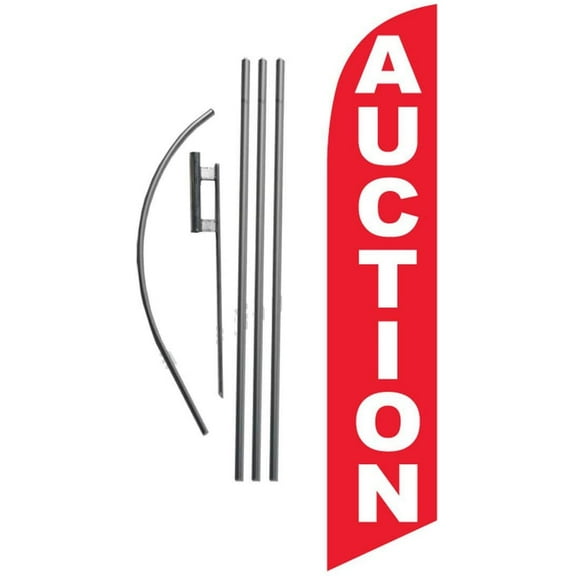 Auction red Real Estate 15ft Feather Banner Swooper Flag Kit - INCLUDES 15FT POLE KIT w/GROUND SPIKE