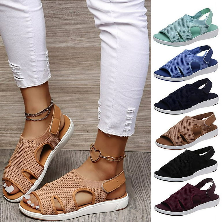 Audeban Ladies Women s Chunky Open Toe Flat Comfy Slingback Summer