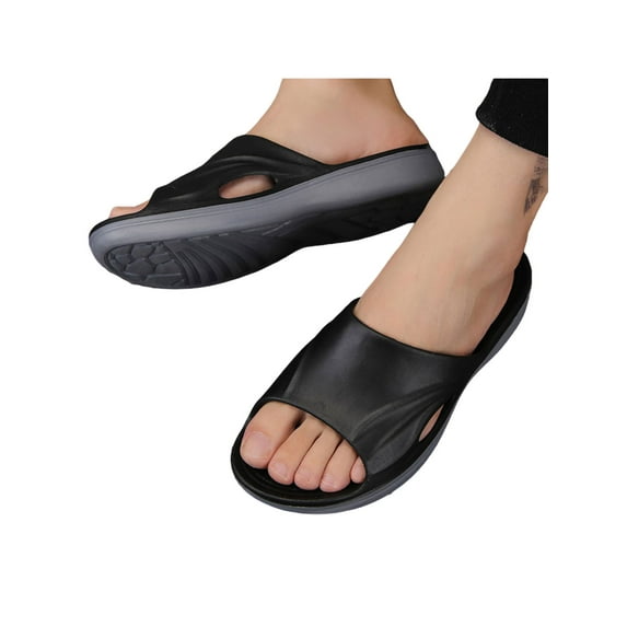 Audeban Mens Slide Sandals Sport Beach Swimming Pool Shower Shoes Black Gray, US 8