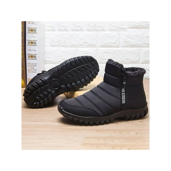 Audeban Mens Winter Snow Boots Side Zipper Anti-Slip Faux Fur Lined Boots Casual Outdoor Shoes Size 7-11