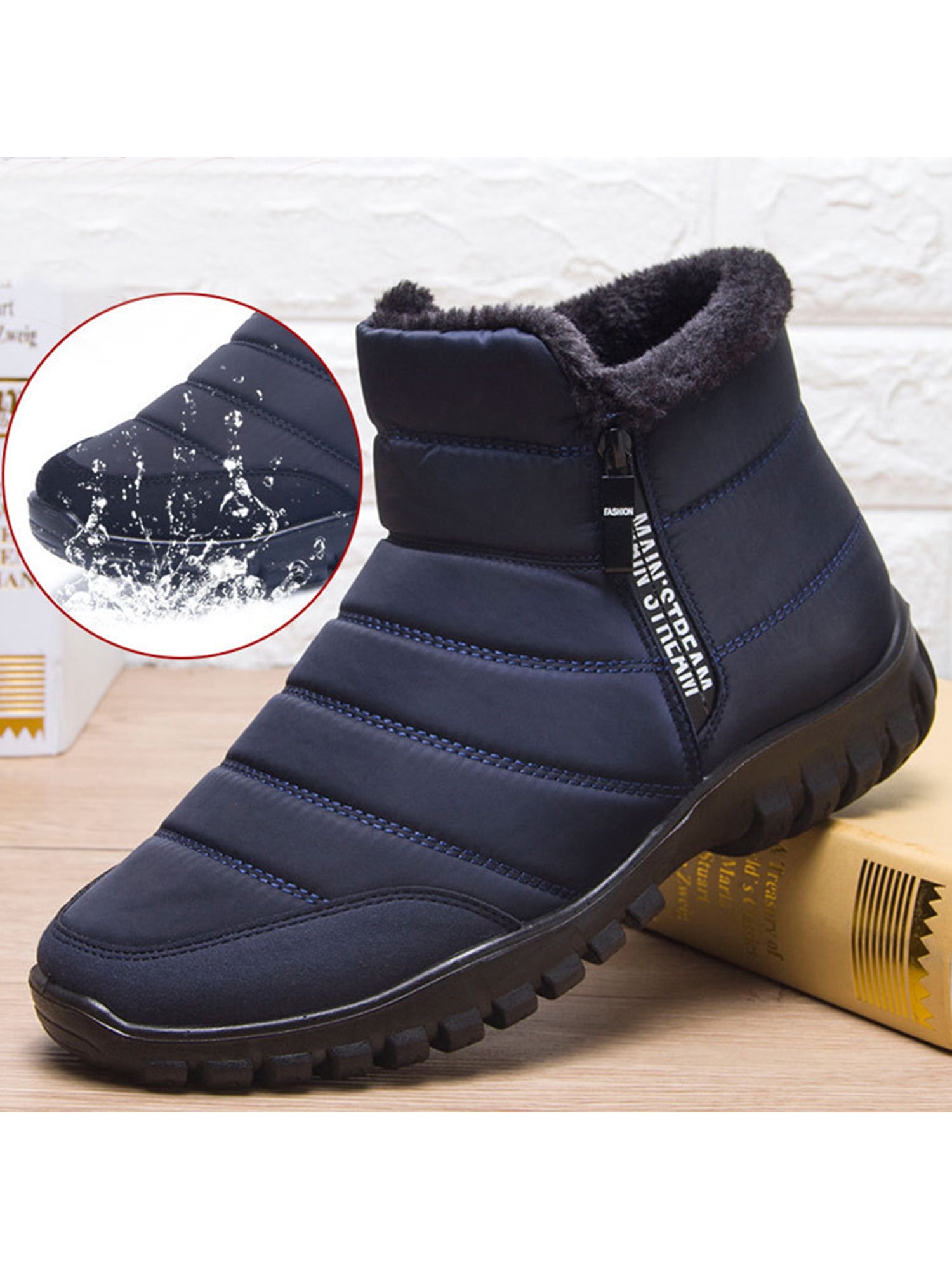Audeban Mens Winter Snow Boots Side Zipper Anti-Slip Faux Fur Lined ...