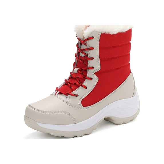 Audeban Waterproof Winter Boots for Women Snow Boots Ladies Warm Platform Shoes Red Size 5.5