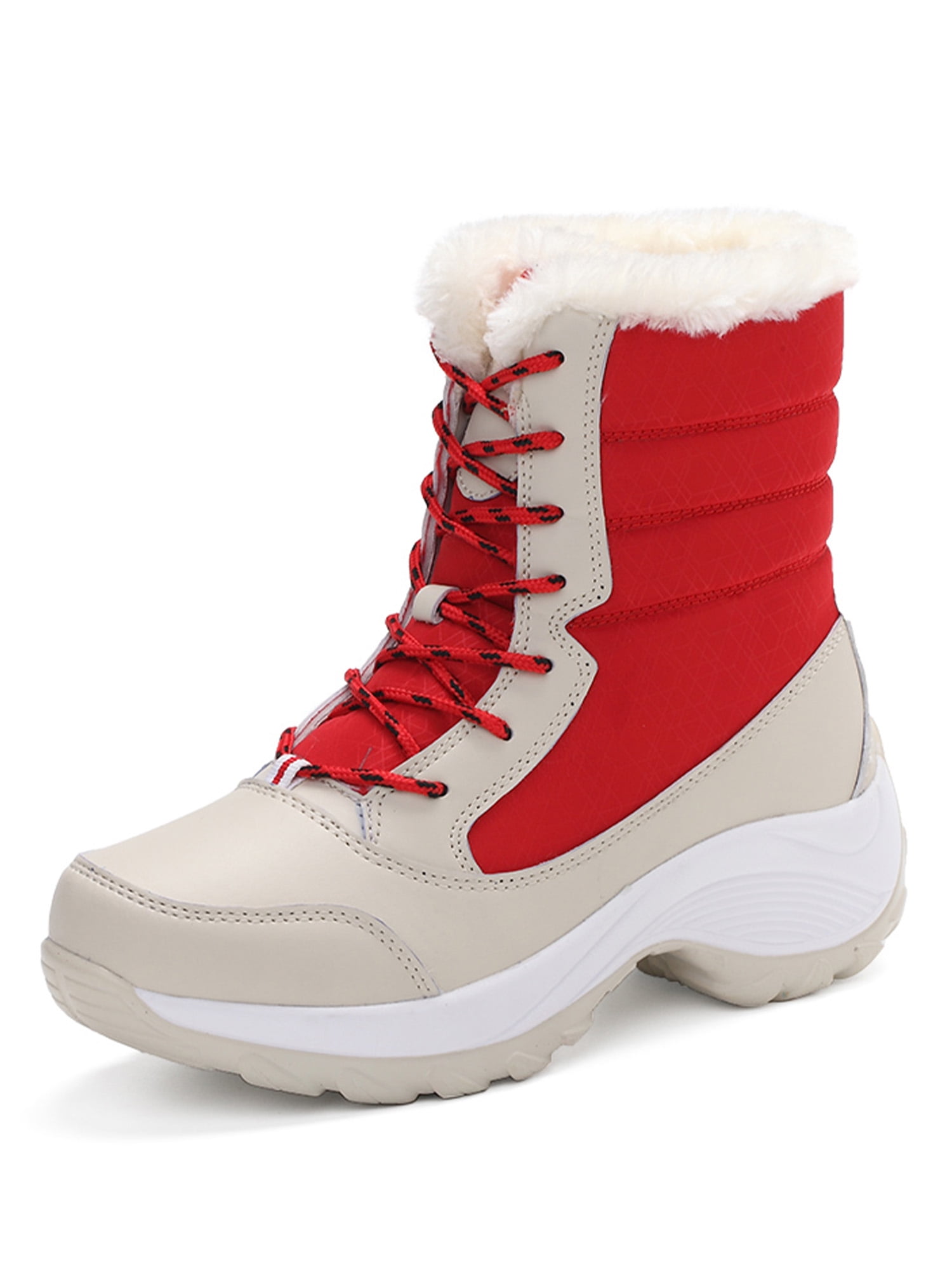 Audeban Waterproof Winter Boots for Women Snow Boots Ladies Warm Platform Shoes Red Size 8