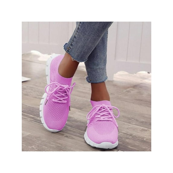 Audeban Women's Casual Lace Up Trainers Fitness Flats Comfortable Wear Resistant Solid Color Low Top Sneakers