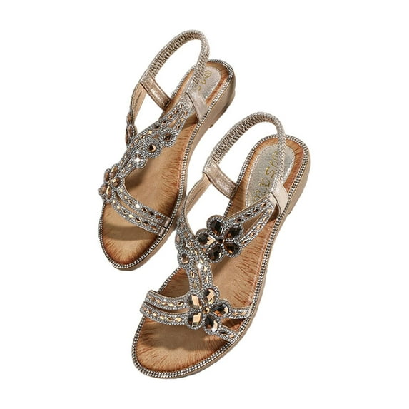 Audeban Womens Comfy Peep Toes Sandals Elastic Strappy Summer Wedge Rhinestone Shoes