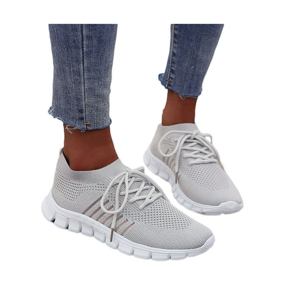 Audeban Womens Ladies Knit Trainers Lace Up Sport Sneakers Casual Running Breathable Tennis Shoes